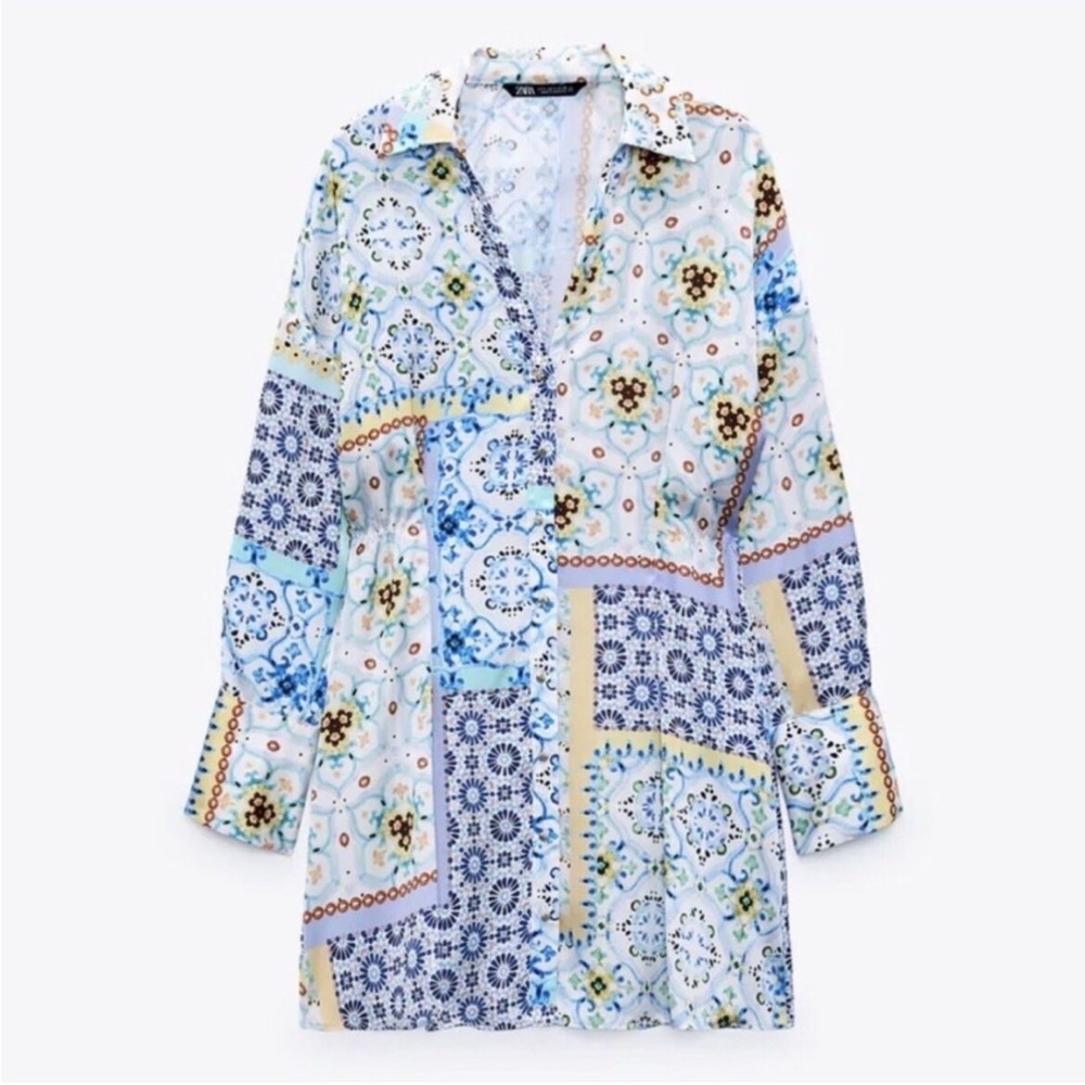 Zara Patchwork Long Sleeve Mini Dress